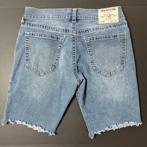 True Religion Ricky Relaxed Straight Cut Off Denim Jean Shorts Blue Mens 34 Y2K